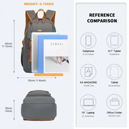 Kono Urban Water-Resistant Backpack – Grey & Brown - Image 7