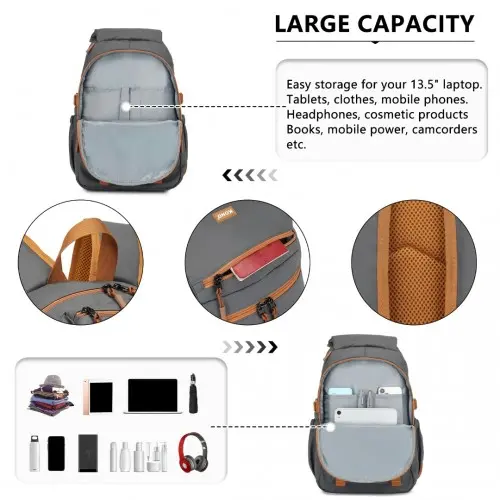 Kono Urban Water-Resistant Backpack – Grey & Brown - Image 9