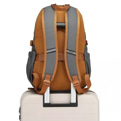 Kono Urban Water-Resistant Backpack – Grey & Brown - Image 6