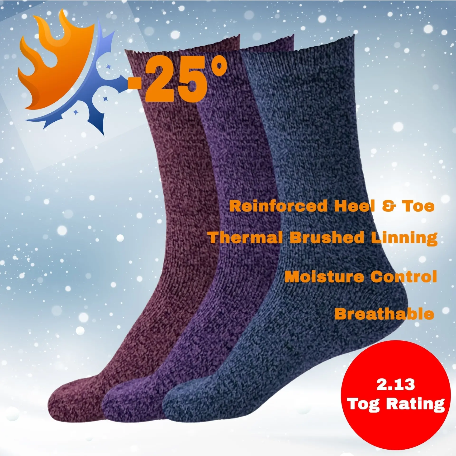 Womans Heated Thermal Socks - Pack of 3 - Image 2