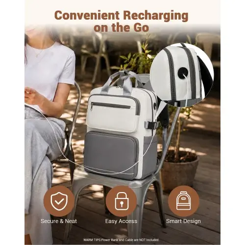 Water-Resistant Laptop Backpack 15.6" – Grey & Beige Travel & Work Bag - Image 10